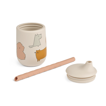 Tazza antigoccia stampata Ellis con cannuccia 23 cl - Cats and Dogs-Sandy - Liewood
