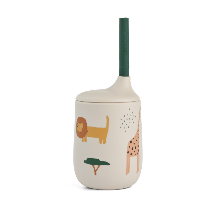 Tazza antigoccia stampata Ellis con cannuccia 23 cl - Safari sandy mix - Liewood