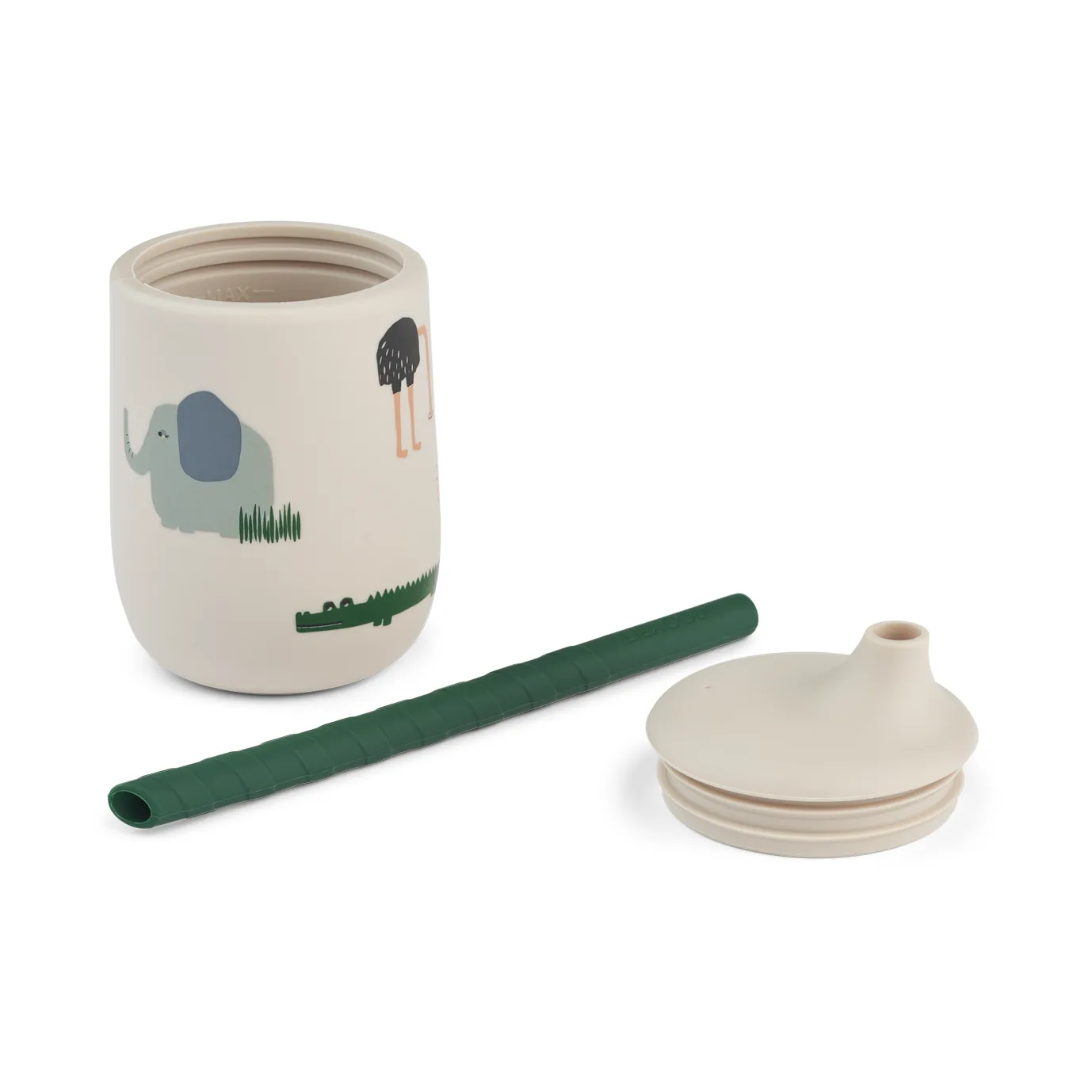 Tazza antigoccia stampata Ellis con cannuccia 23 cl, Safari sandy mix Liewood