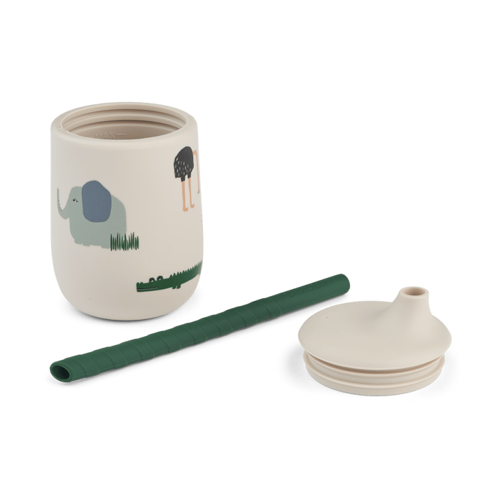 Tazza antigoccia stampata Ellis con cannuccia 23 cl, Safari sandy mix Liewood