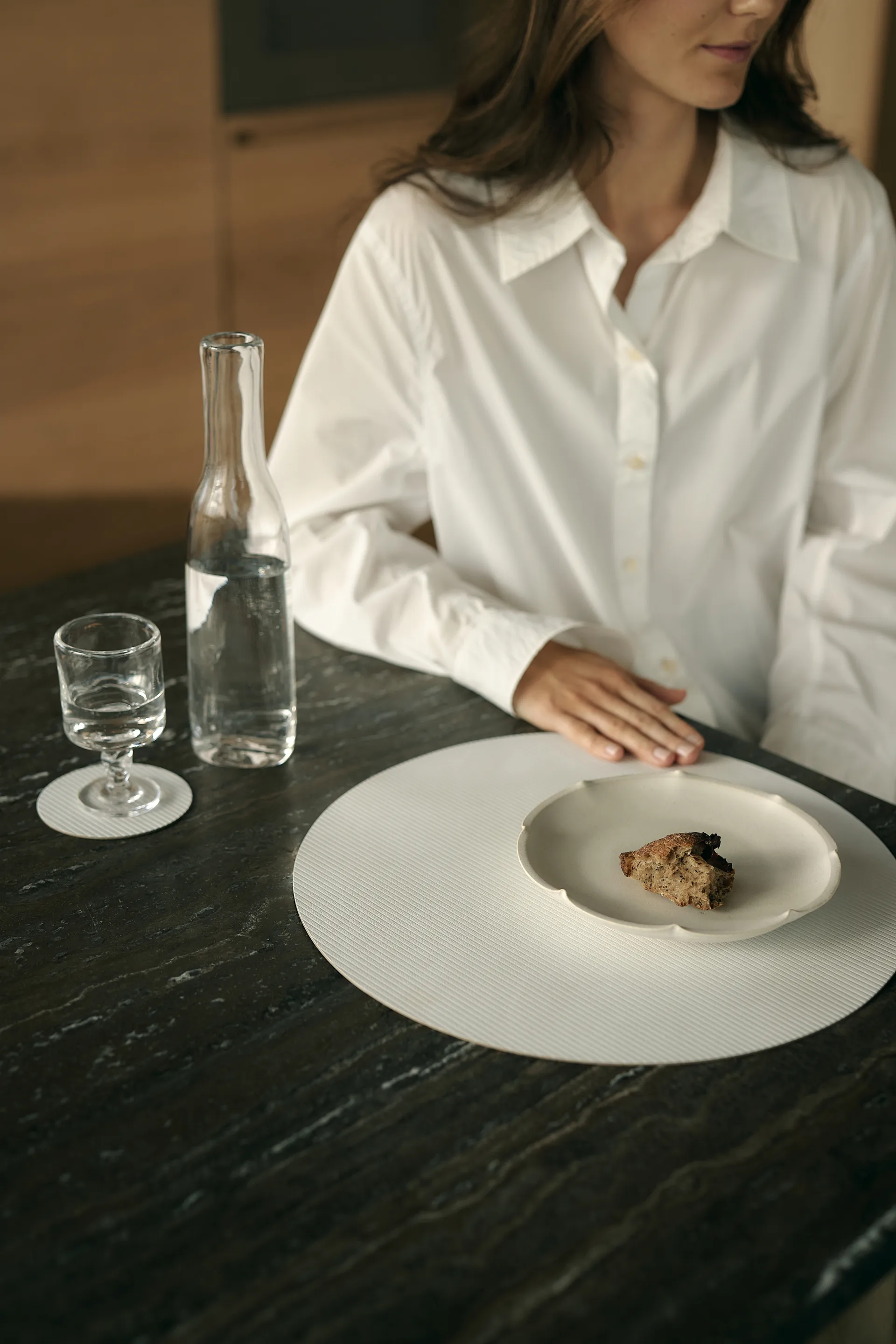 Tovaglietta in corduroy, Pure white, cerchio, L LIND DNA