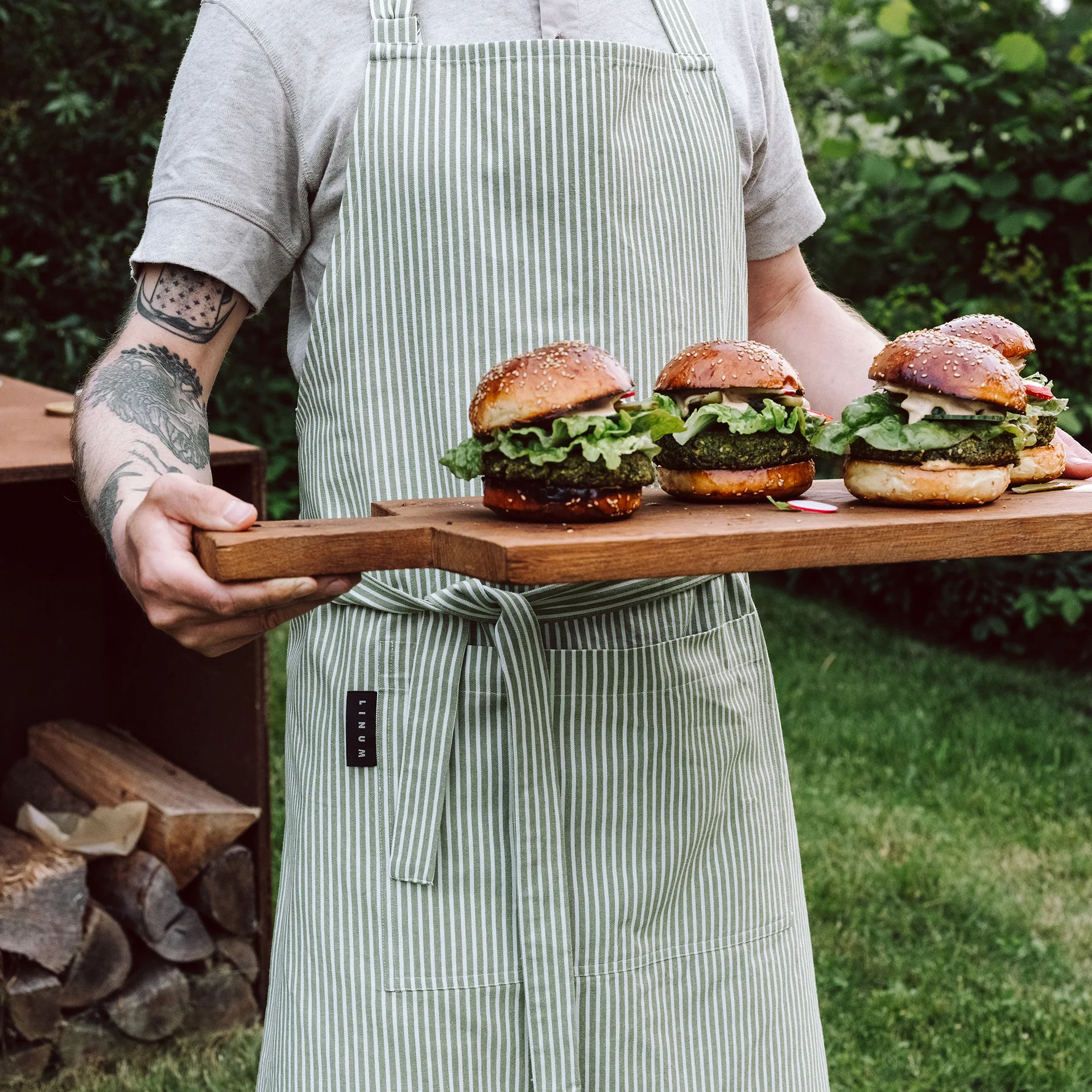 Grembiule Emma, Verde muschio Linum