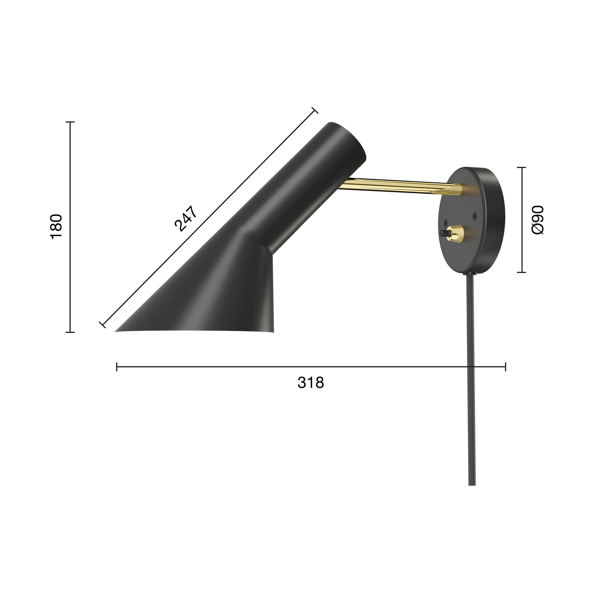 Applique AJ, Brass-black Louis Poulsen