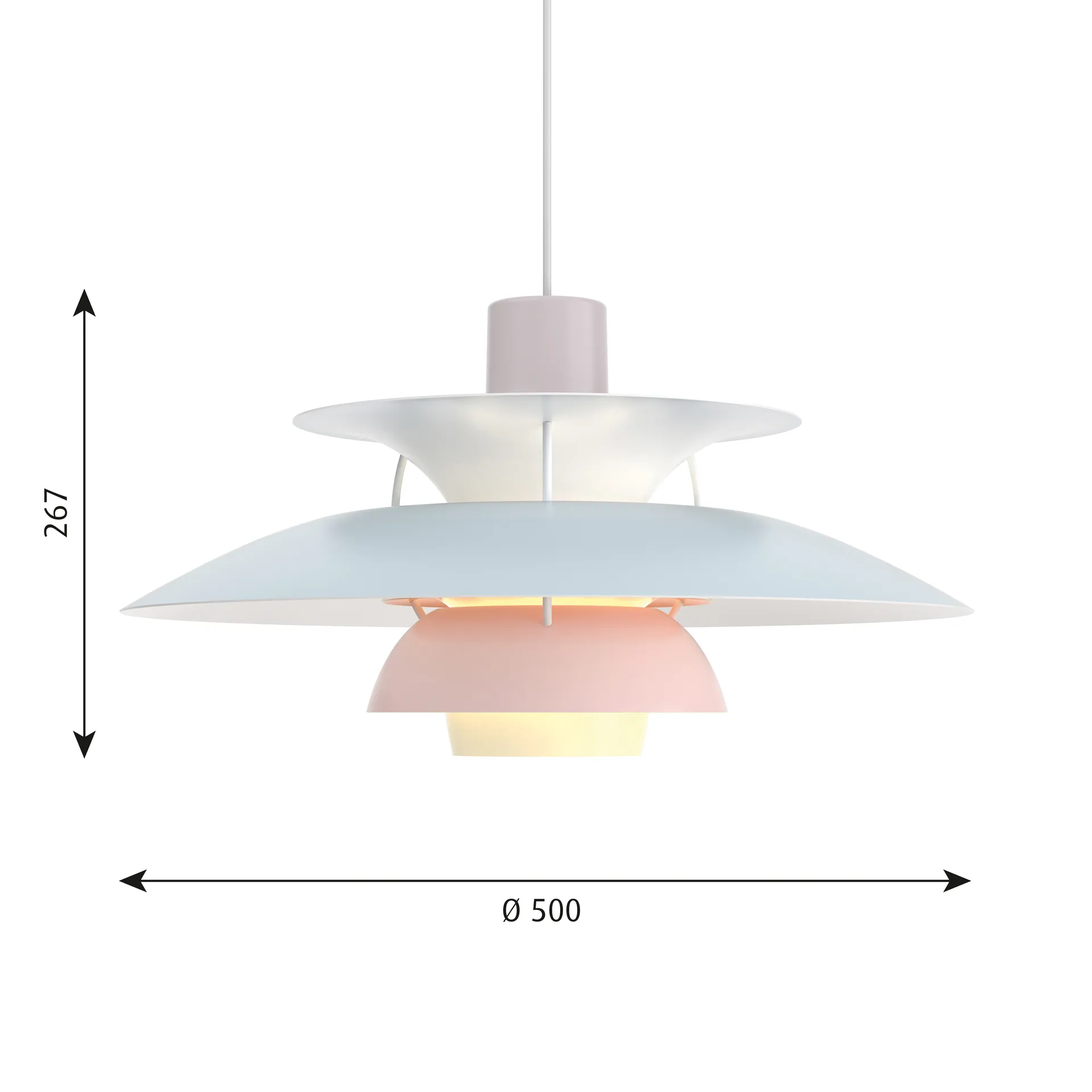 Lampada a sospensione PH 5 , Ø500, Pastel-grigio ostrica-blu-rosa Louis Poulsen