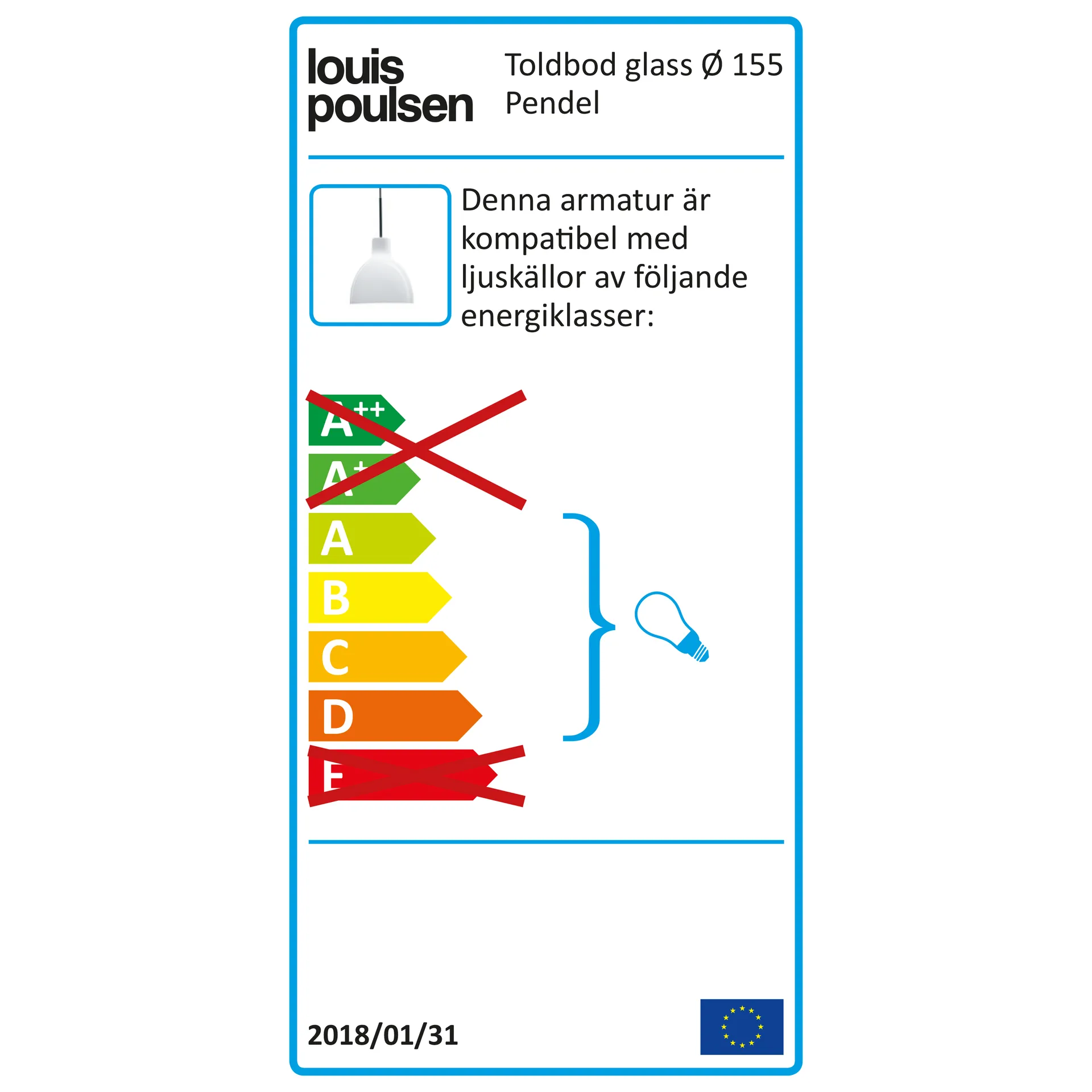 Lampada a sospensione Toldbod 155, Vetro opale bianco Louis Poulsen