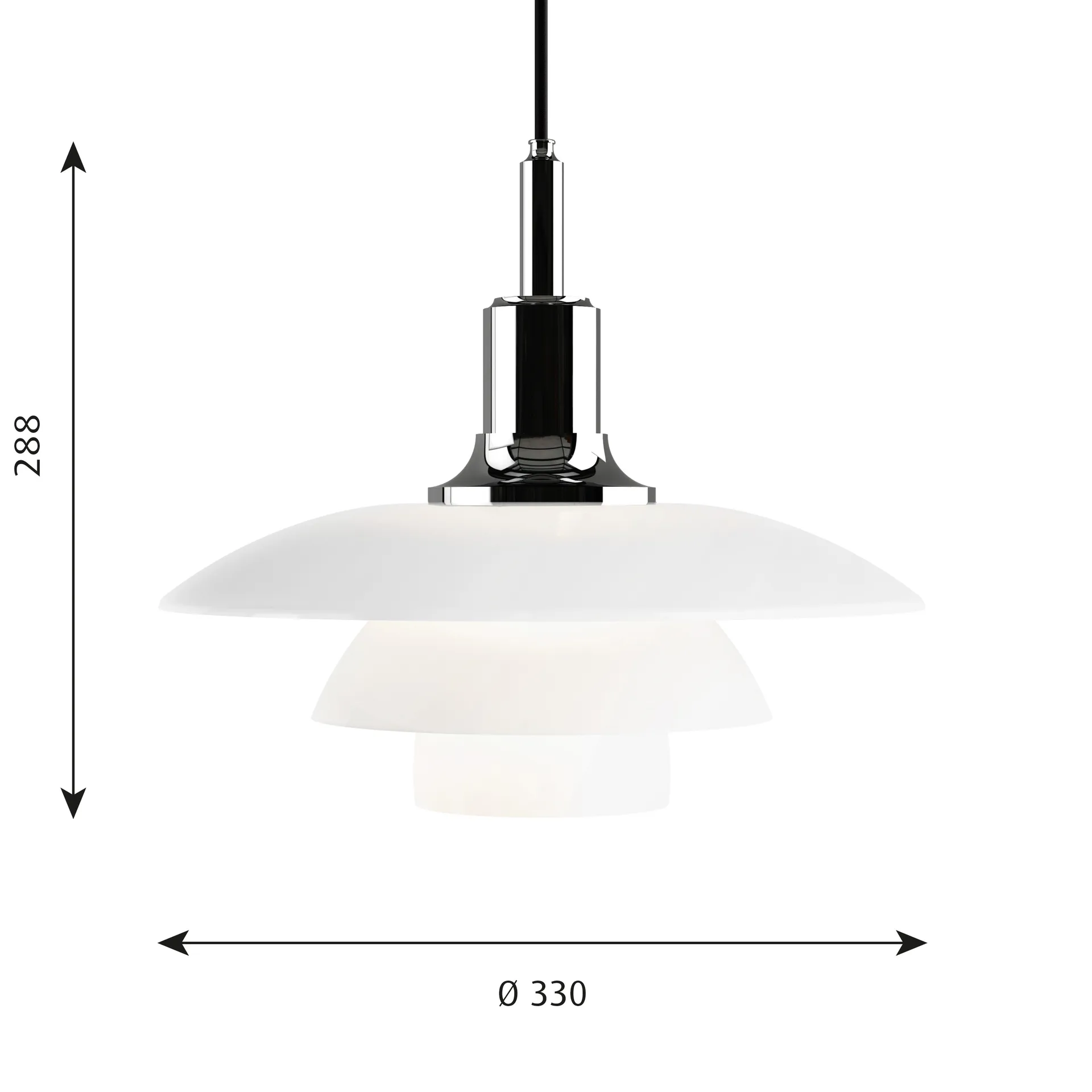 Lampada a sospensione vetro opalino PH 3½-3, Cromo Louis Poulsen
