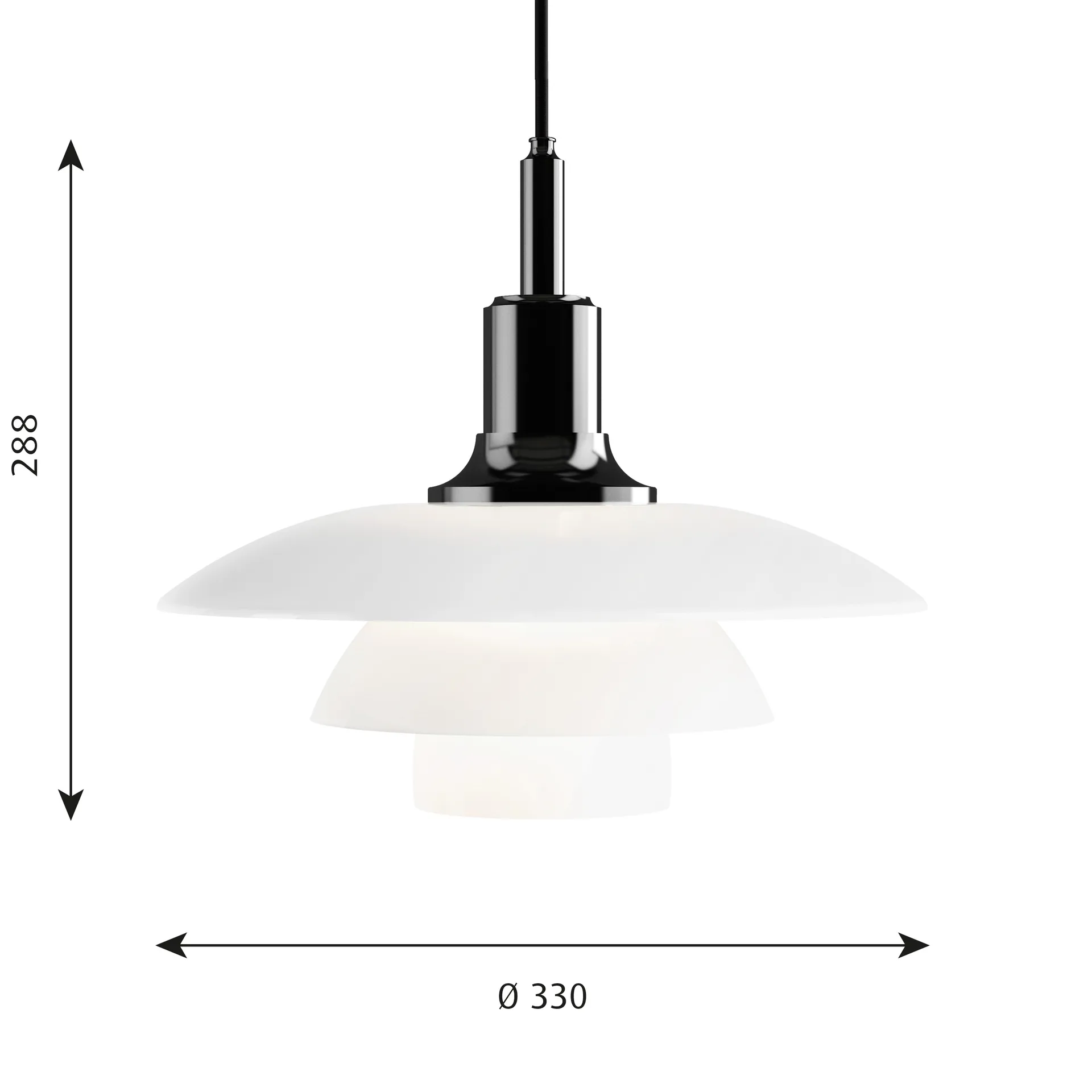 Lampada a sospensione vetro opalino PH 3½-3, Nero Louis Poulsen