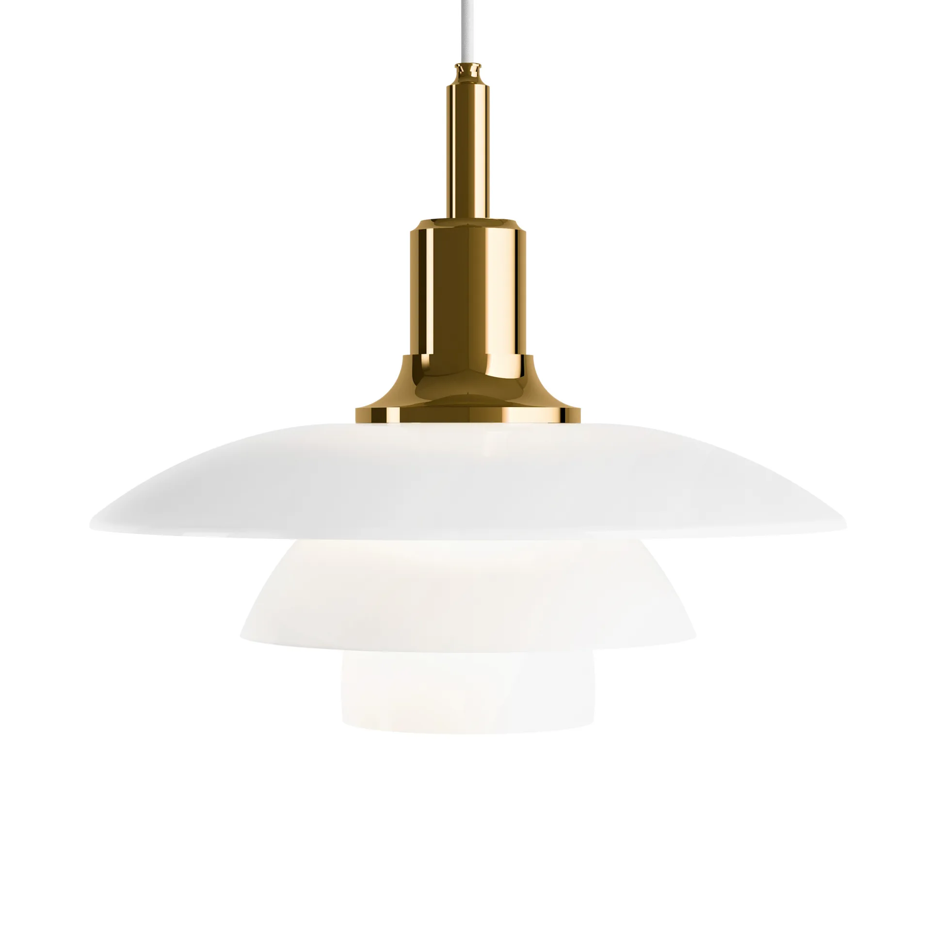 Lampada a sospensione vetro opalino PH 3½-3, Ottone Louis Poulsen
