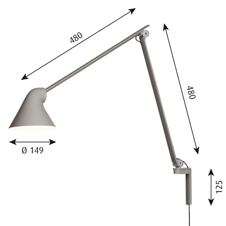 Lampada da parete a braccio lungo NJP - Grigio chiaro - Louis Poulsen