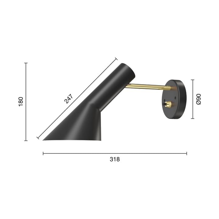 Lampada da parete AJ installazione fissa, Brass-black Louis Poulsen