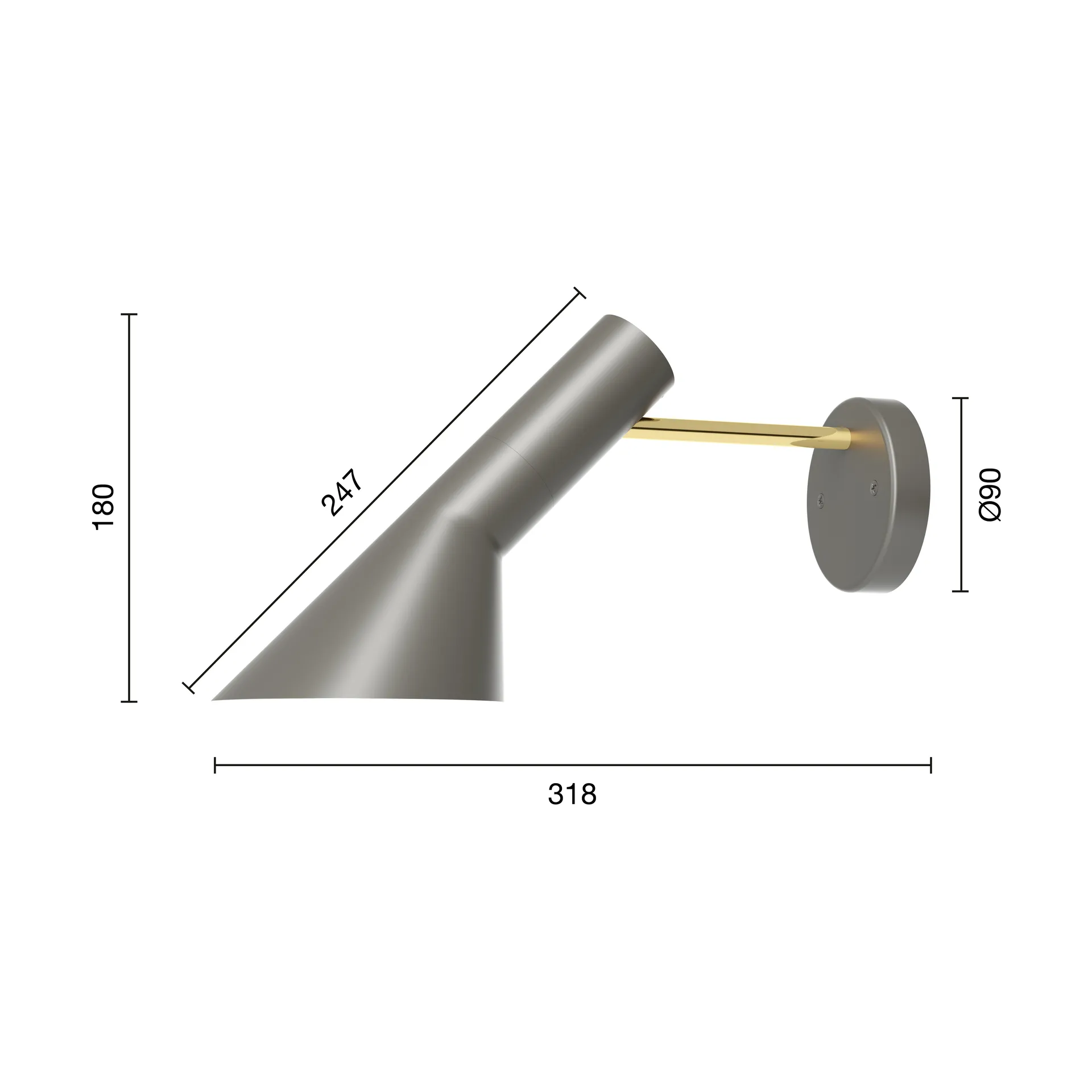 Lampada da parete AJ installazione fissa senza interruttore, Brass-warm grey Louis Poulsen