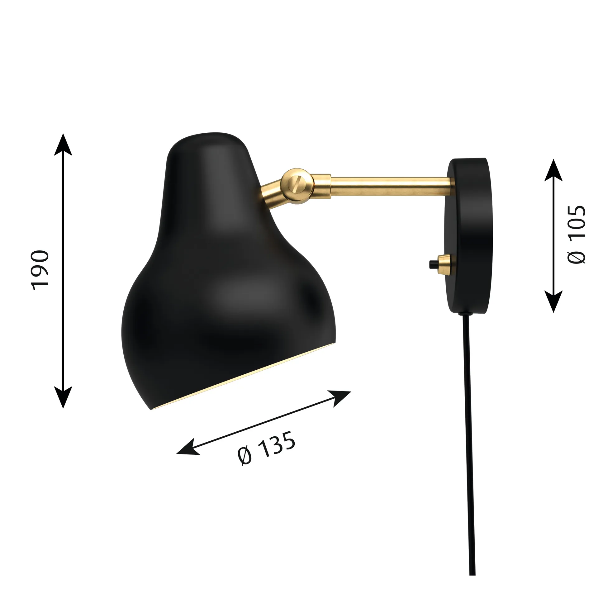 Lampada da parete VL38, Nero Louis Poulsen