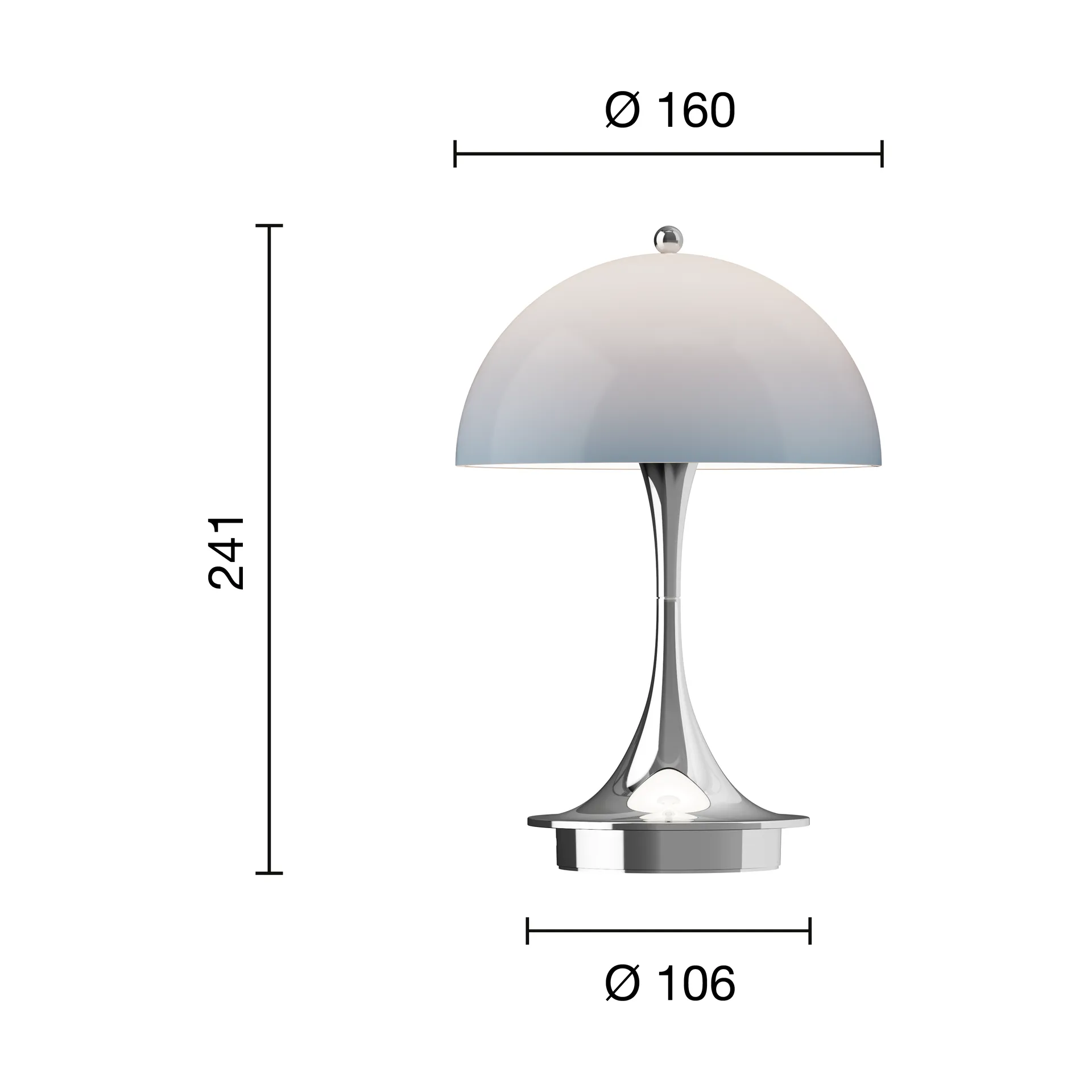 Lampada da tavolo Panthella 160 Portable v3, Chrome opal bluegrey Louis Poulsen