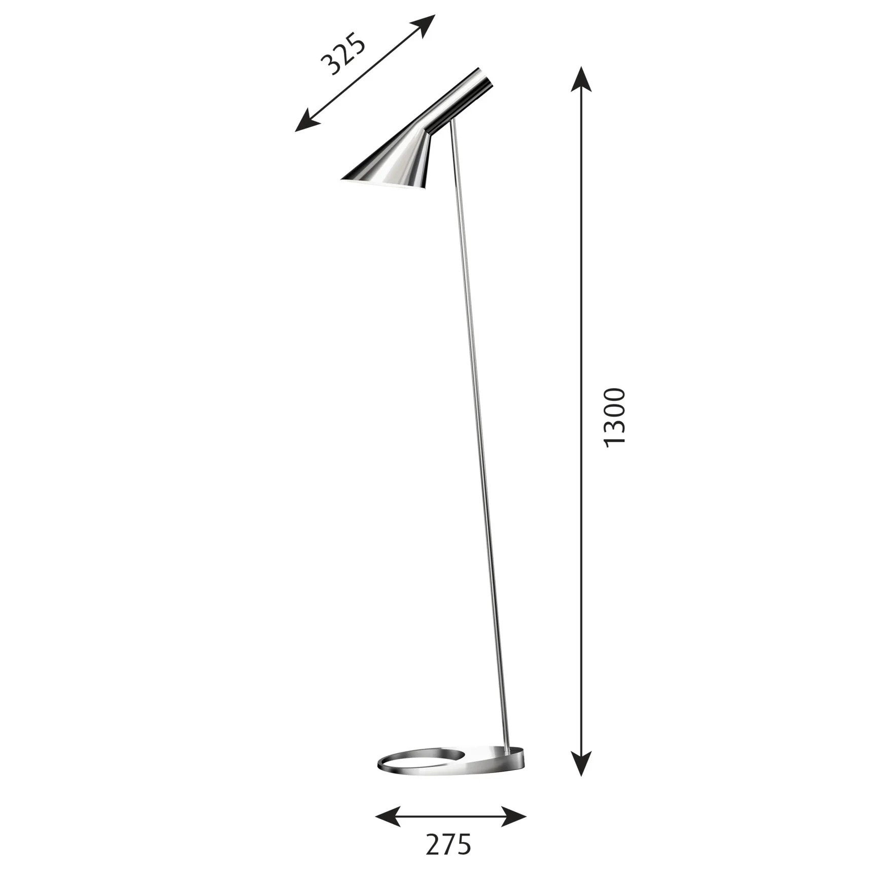 Lampada da terra AJ, Acciaio inossidabile lucidato Louis Poulsen