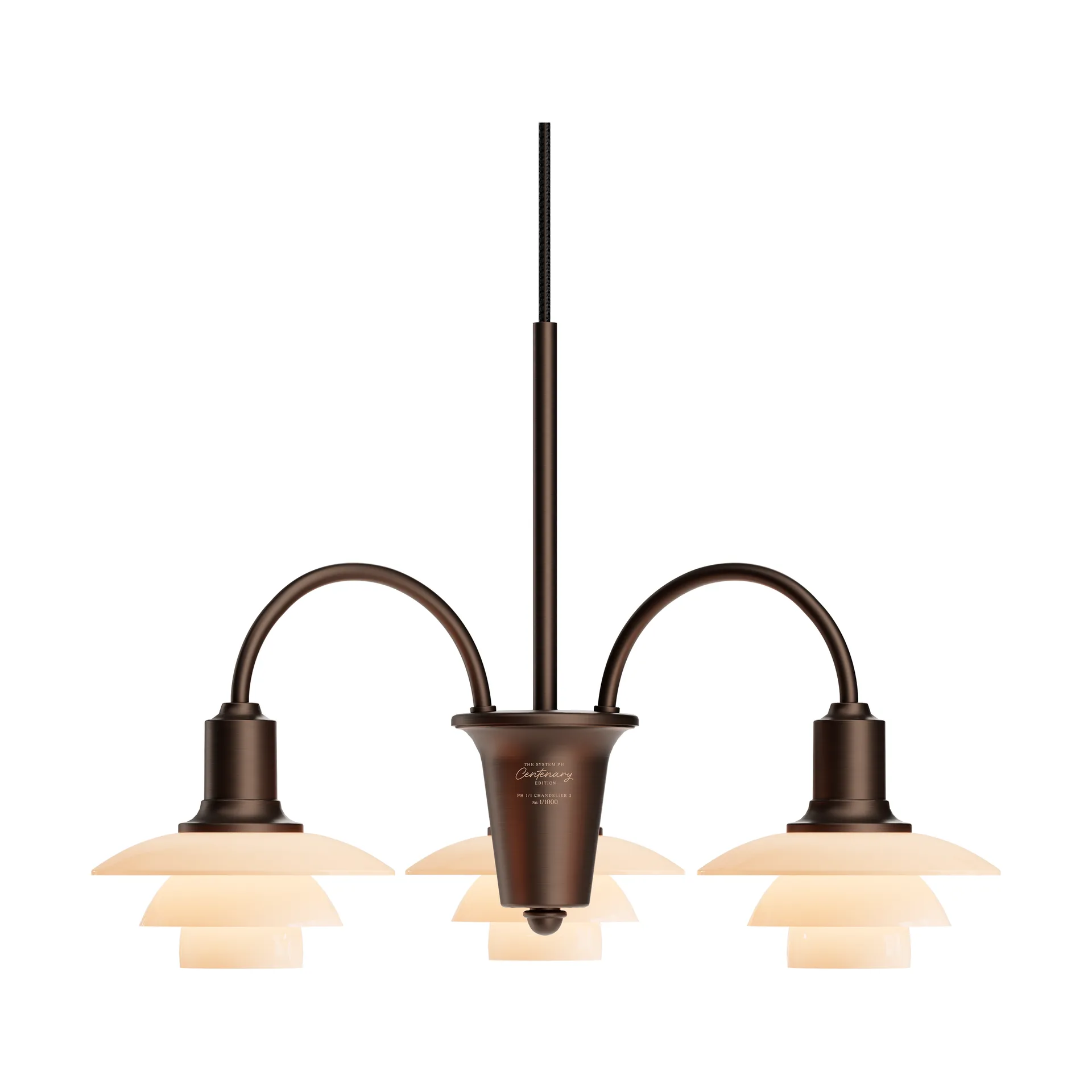 PH 1/1 Chandelier Centenary Edition lampadario, Brass-dusty terracotta, 3 bracci Louis Poulsen