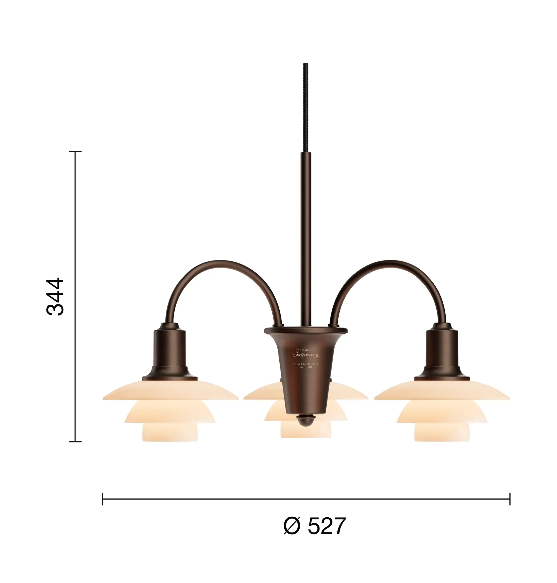 PH 1/1 Chandelier Centenary Edition lampadario, Brass-dusty terracotta, 3 bracci Louis Poulsen