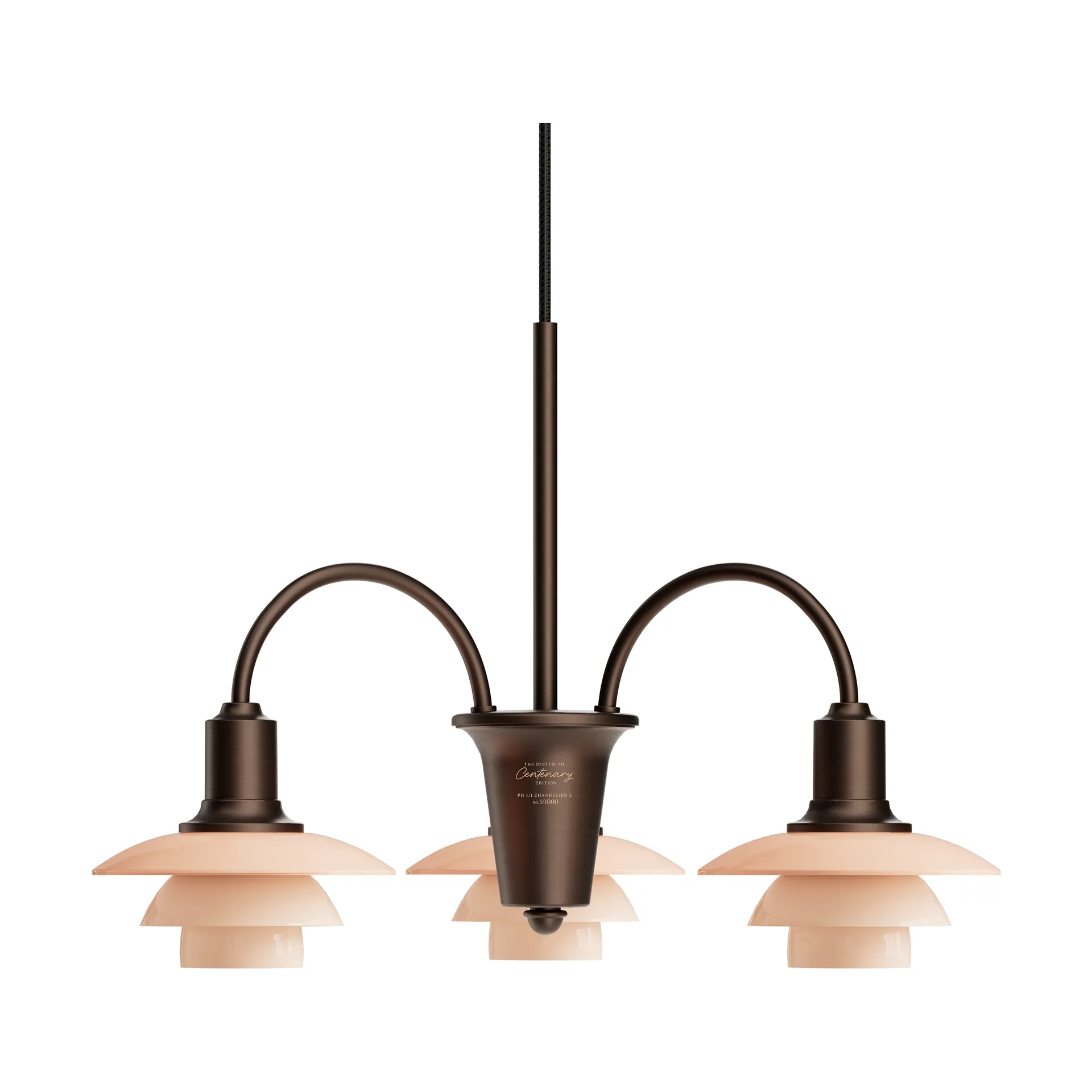 PH 1/1 Chandelier Centenary Edition lampadario, Brass-dusty terracotta, 3 bracci Louis Poulsen