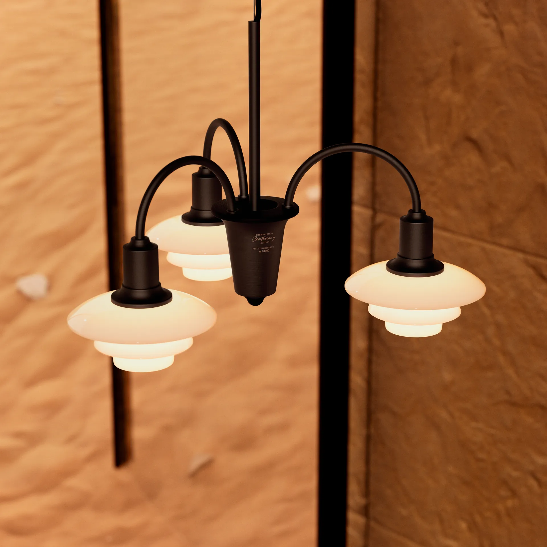 PH 1/1 Chandelier Centenary Edition lampadario, Brass-dusty terracotta, 3 bracci Louis Poulsen