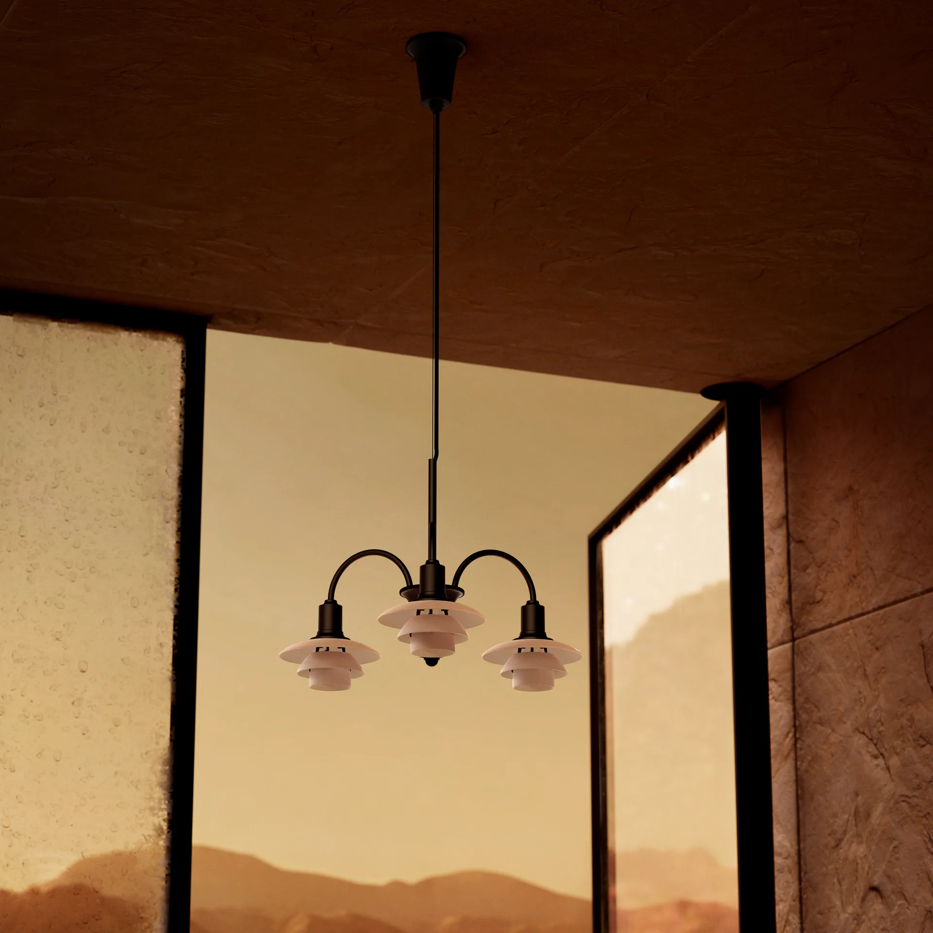 PH 1/1 Chandelier Centenary Edition lampadario, Brass-dusty terracotta, 3 bracci Louis Poulsen