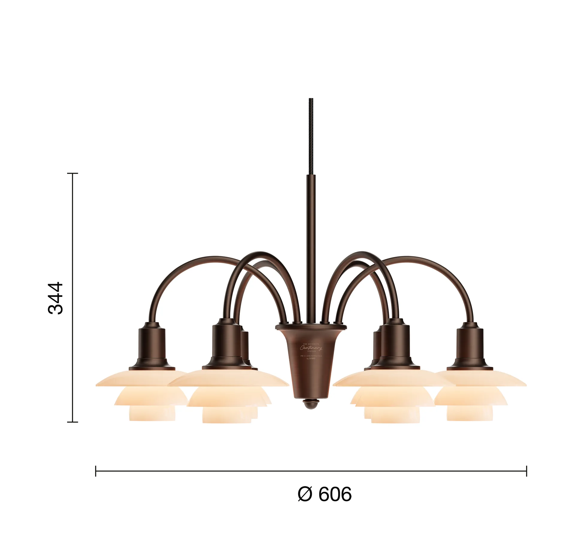 PH 1/1 Chandelier Centenary Edition lampadario, Ottone-dusty terracotta, 6 bracci Louis Poulsen