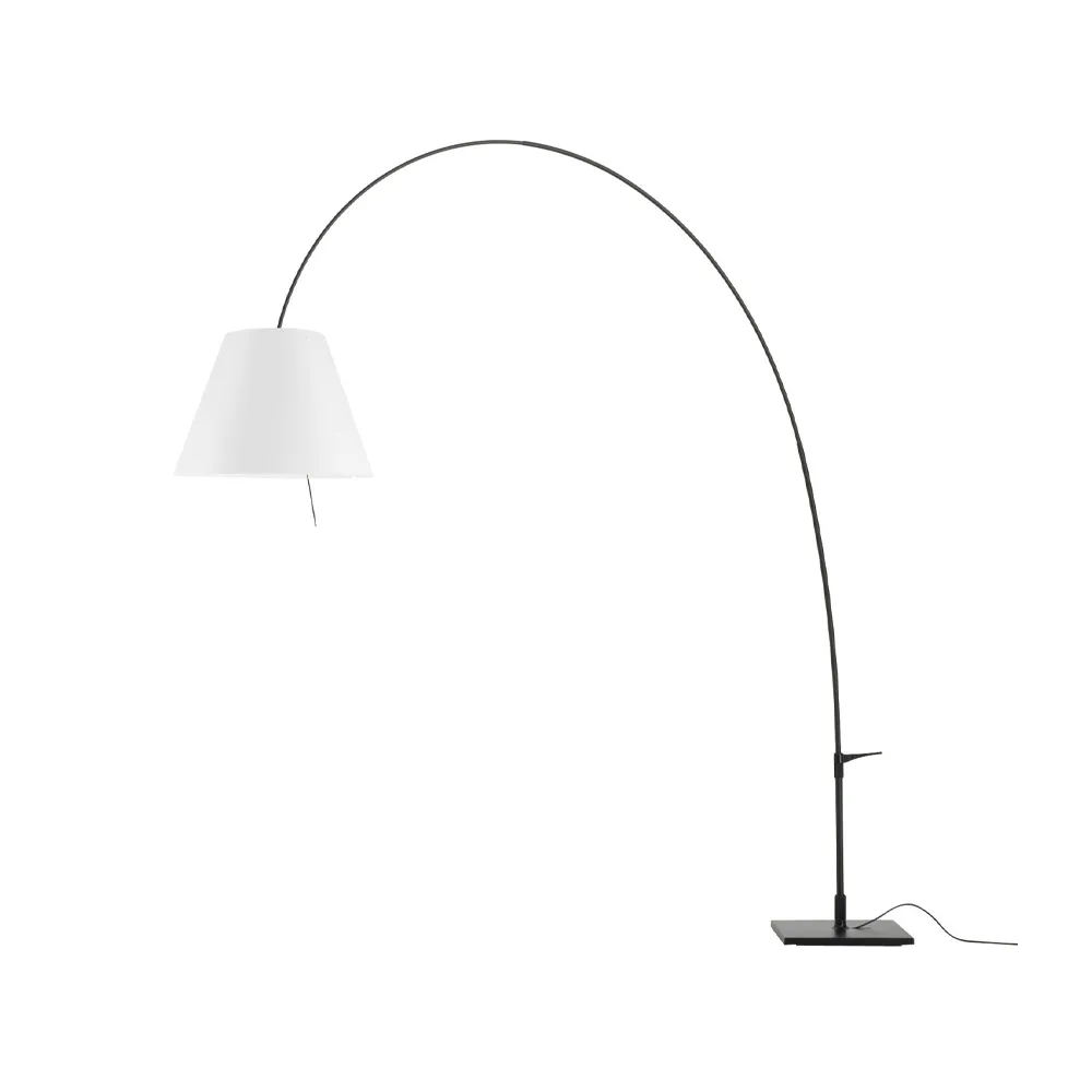 Lampada da pavimento Lady Costanza D13E d, paralume bianco, struttura laccata in nero Luceplan