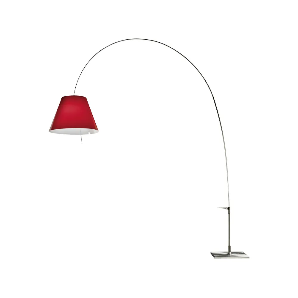 Lampada da pavimento Lady Costanza D13E d, paralume rosso, struttura in alluminio Luceplan