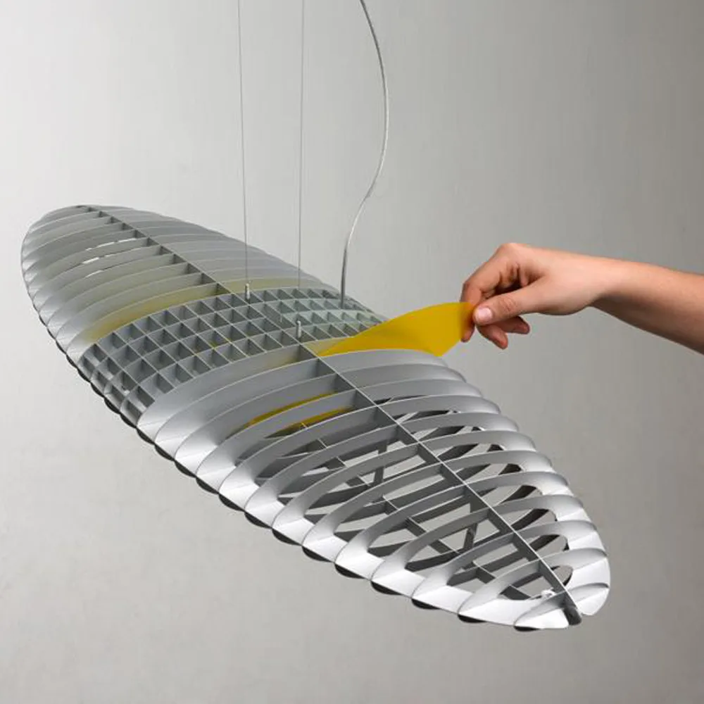 Lampadario Titania D17, alluminio, filtri luce intercambiabili Luceplan