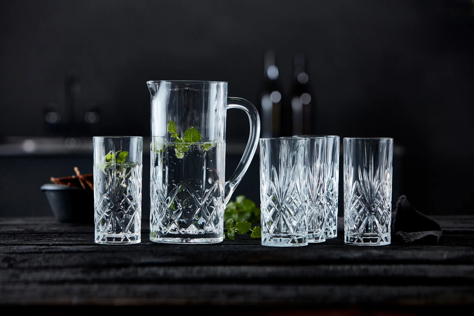 Set brocca e bicchieri highball Melodia, 7 pezzi, Cristallo Lyngby Glas