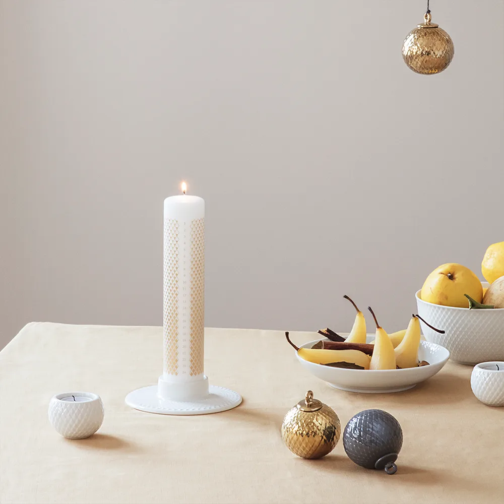 Portacandela largo Rhombe, bianco Lyngby Porcelæn