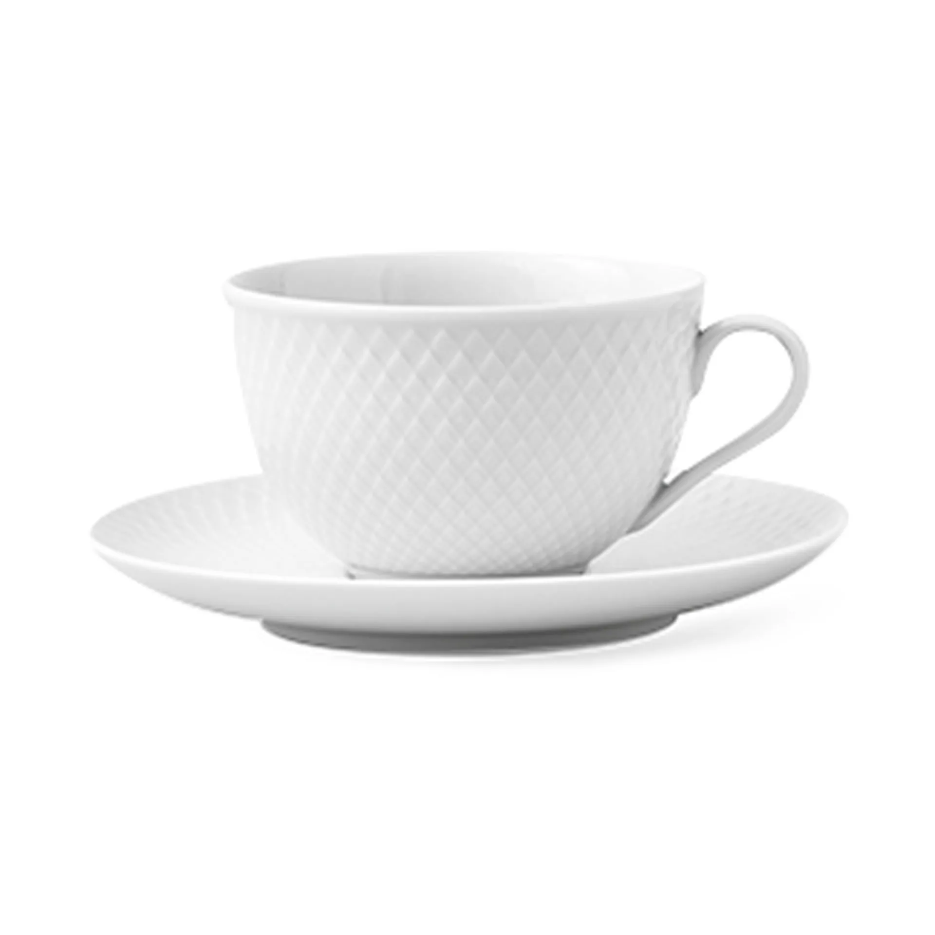 Tazza da tè con piattino Rhombe 24 cl, Bianco Lyngby Porcelæn