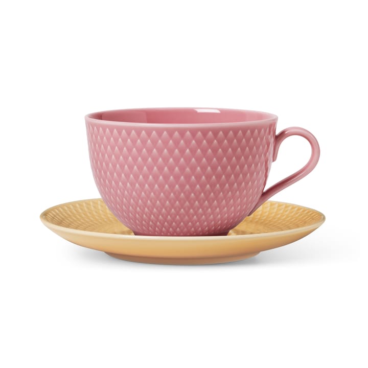 Tazza da tè con piattino Rhombe - Rosa-sabbia - Lyngby Porcelæn