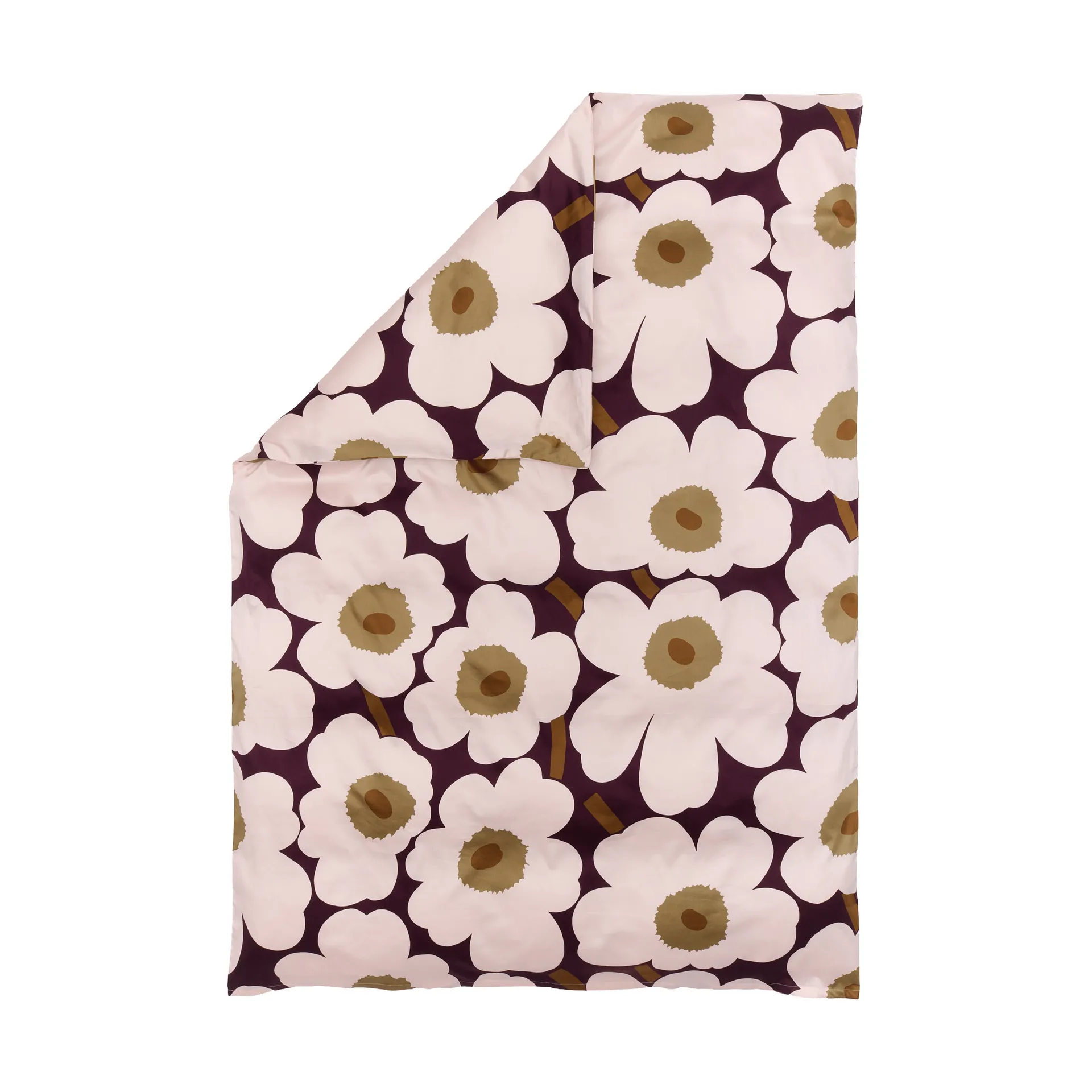 Copripiumino Unikko in raso 150x210 cm, Plum-pink-elmwood-toffee Marimekko