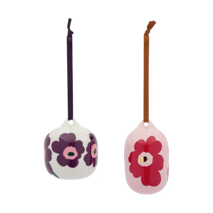 Decorazione pendente Unikko - Pink-cranberry-white-plum, 2 pezzi - Marimekko