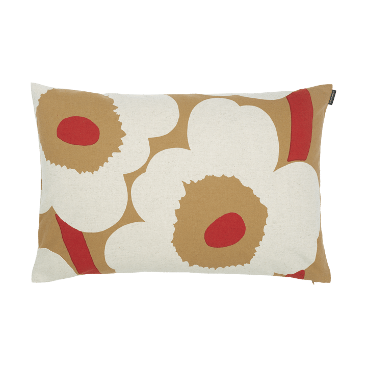 Federa per cuscino Unikko in cotone-lino 40x60 cm - Brown-linen-red - Marimekko