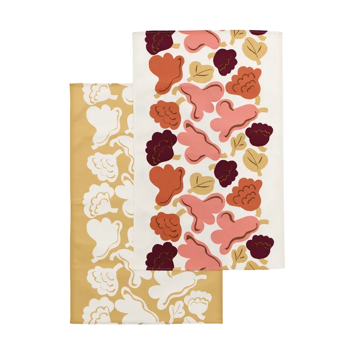 Kukasta Kukkaan strofinaccio cucina - Off white-pink-terrac-ochre, confezione da 2 - Marimekko