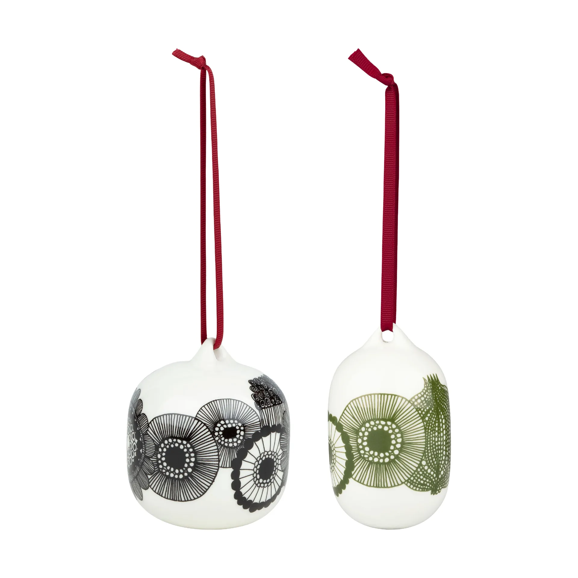 Palline di Natale 2025 Siirtolapuutarha 2 pezzi, Bianco-nero-verde Marimekko