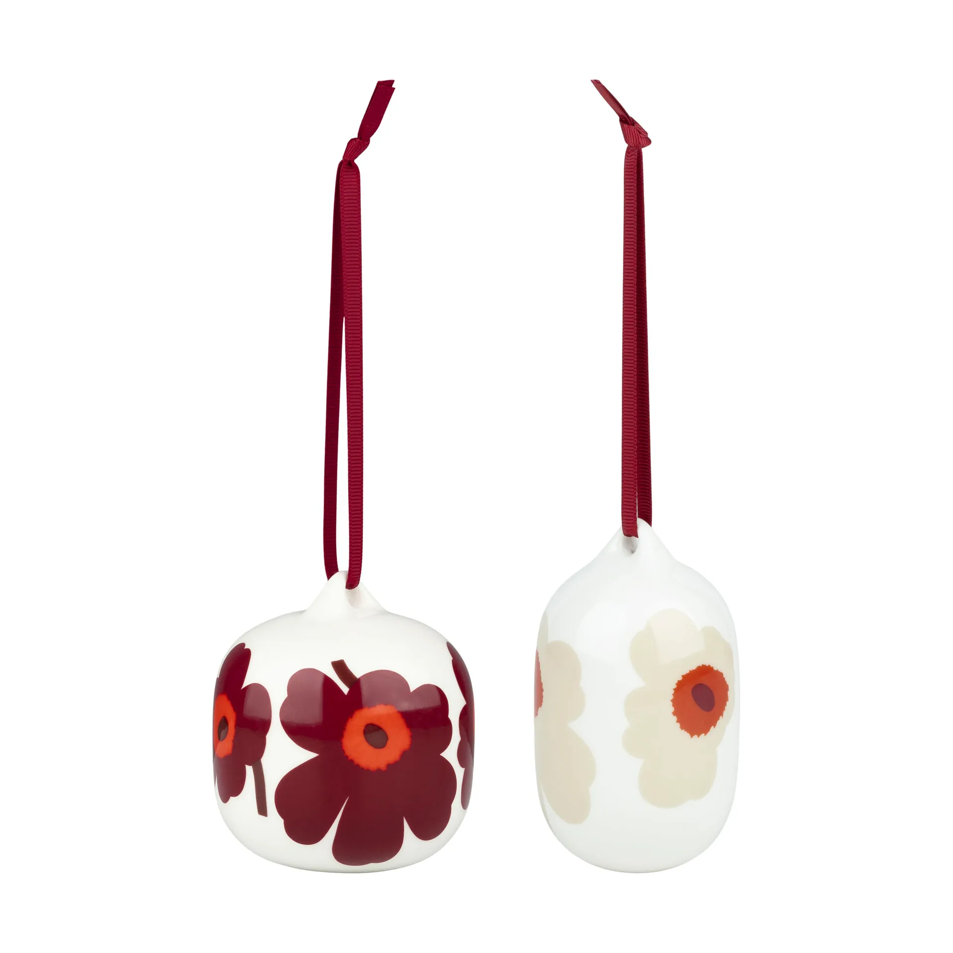 Palline di Natale 2025 Unikko 2 pezzi, Bianco-rosso-beige Marimekko