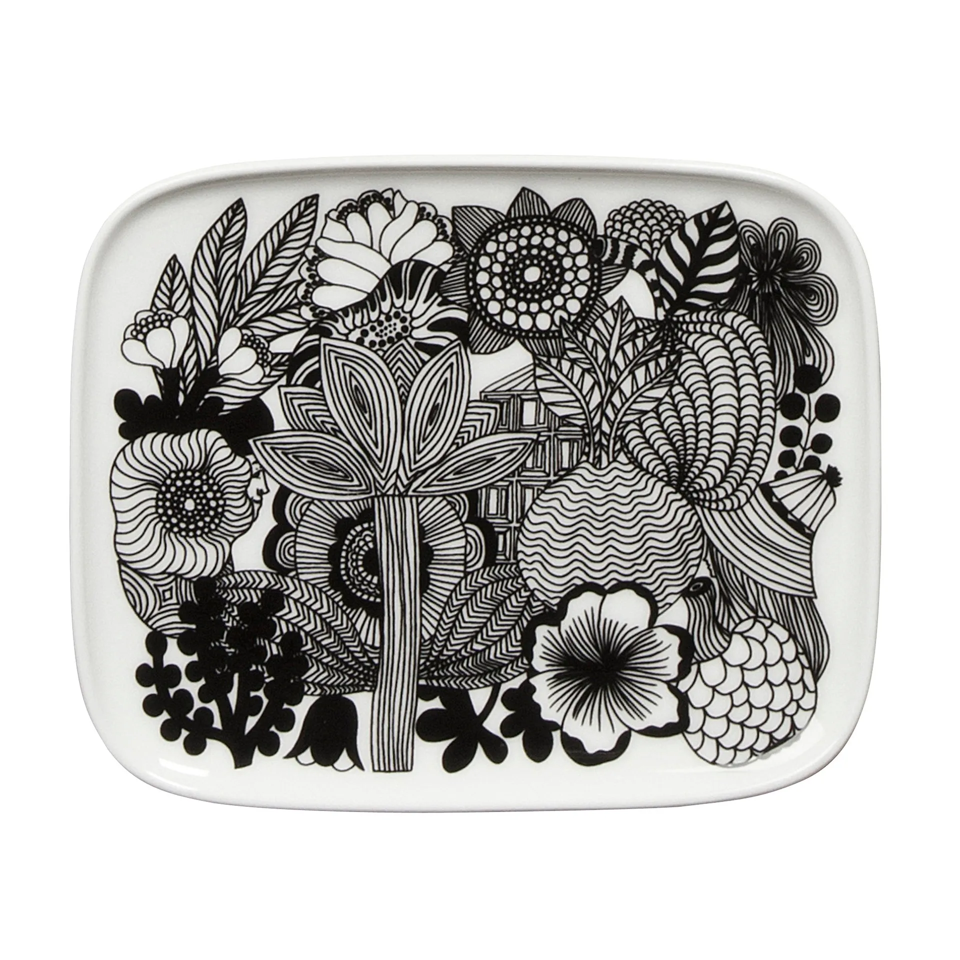 Piattino Siirtolapuutarha 15x12 cm, bianco-nero (100 anni Finlandia) Marimekko