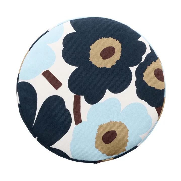 Pieni unikko cuscino rotondo - White-blueberry-cold blue-dark brown - Marimekko