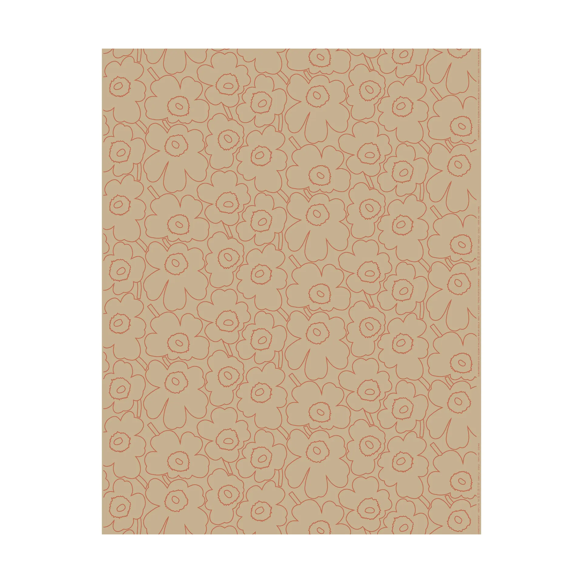 Piirto Unikko Tessuto in cotone-lino, Lino-Terracotta Marimekko