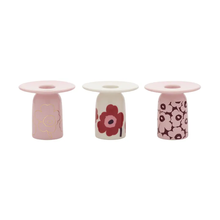 Portacandele Unikko - Pink-white-burgundy-gold, 3 pezzi - Marimekko