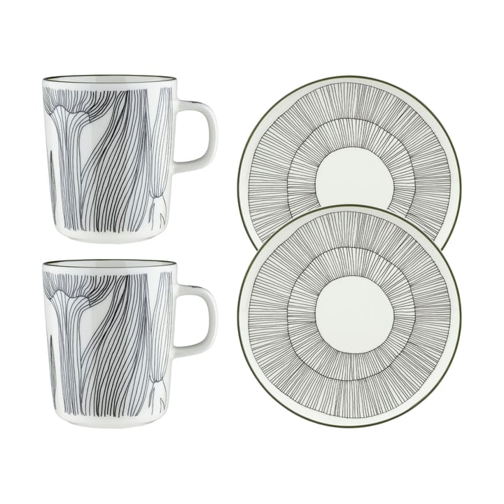 Set colazione Kukat Puhkeavat 4 pezzi - Bianco-verde foresta-nero - Marimekko