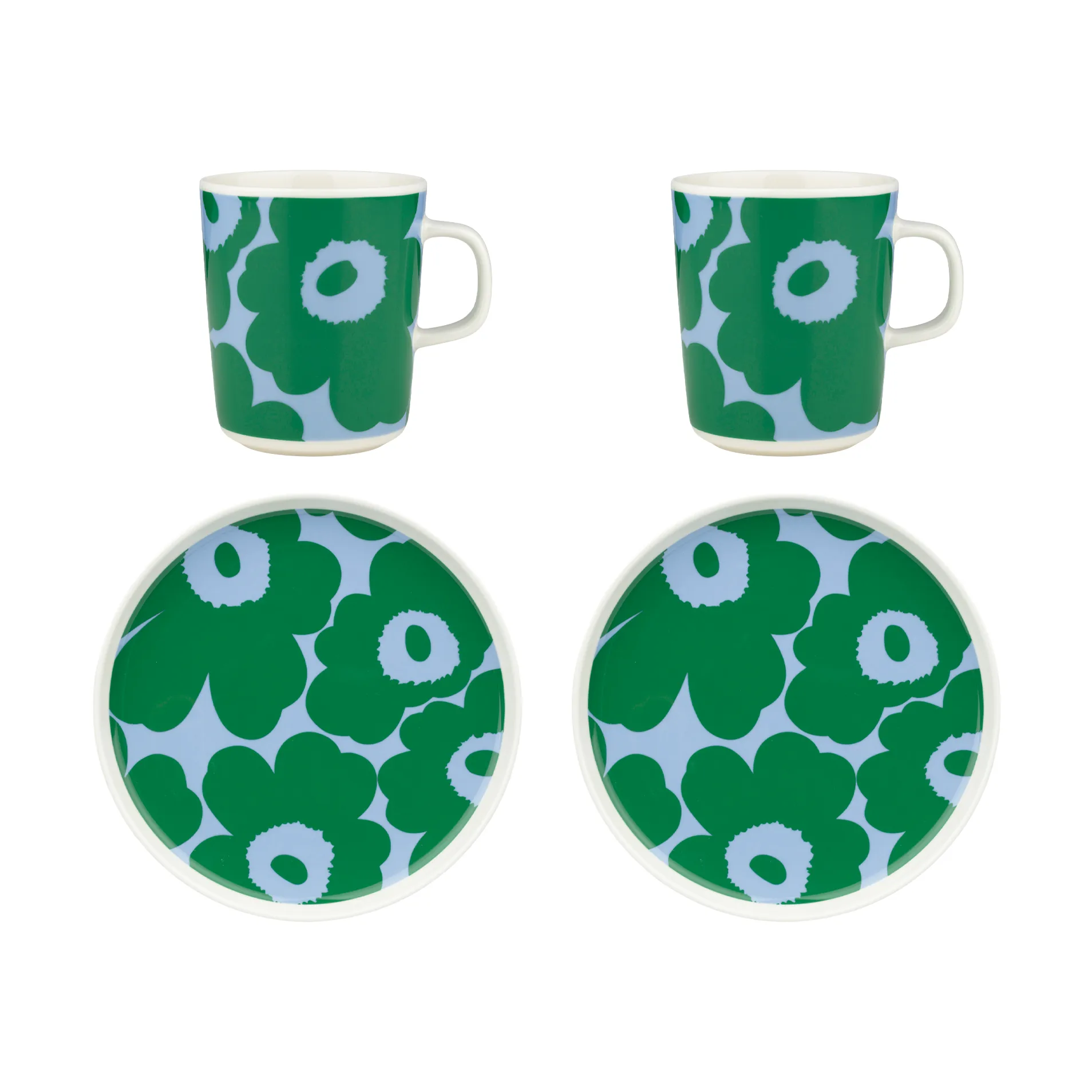 Set colazione Unikko, Bianco-verde-azzurro, 4 pezzi Marimekko
