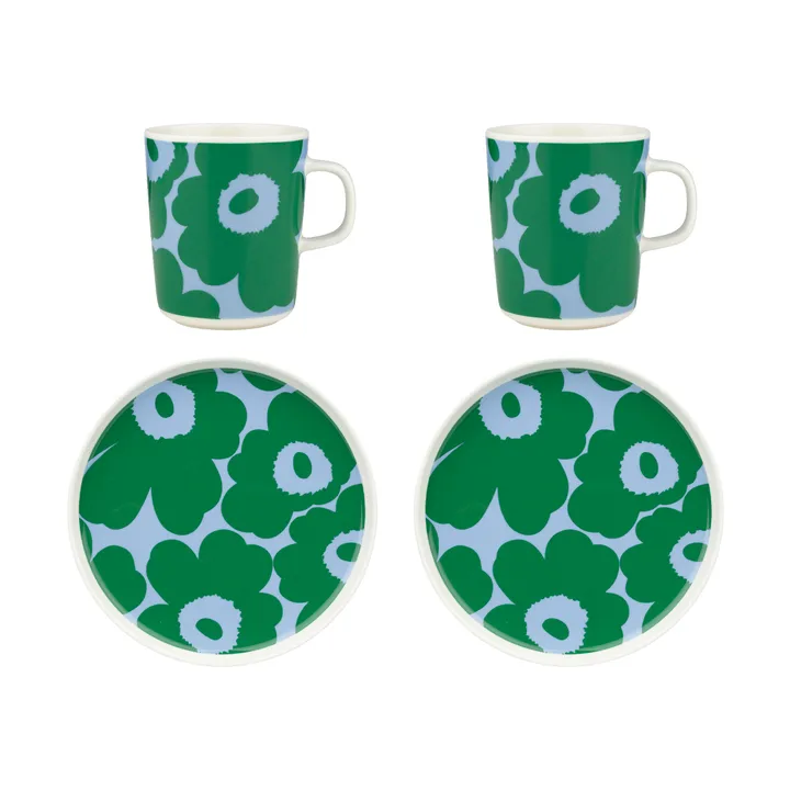 Set colazione Unikko - Bianco-verde-azzurro, 4 pezzi - Marimekko