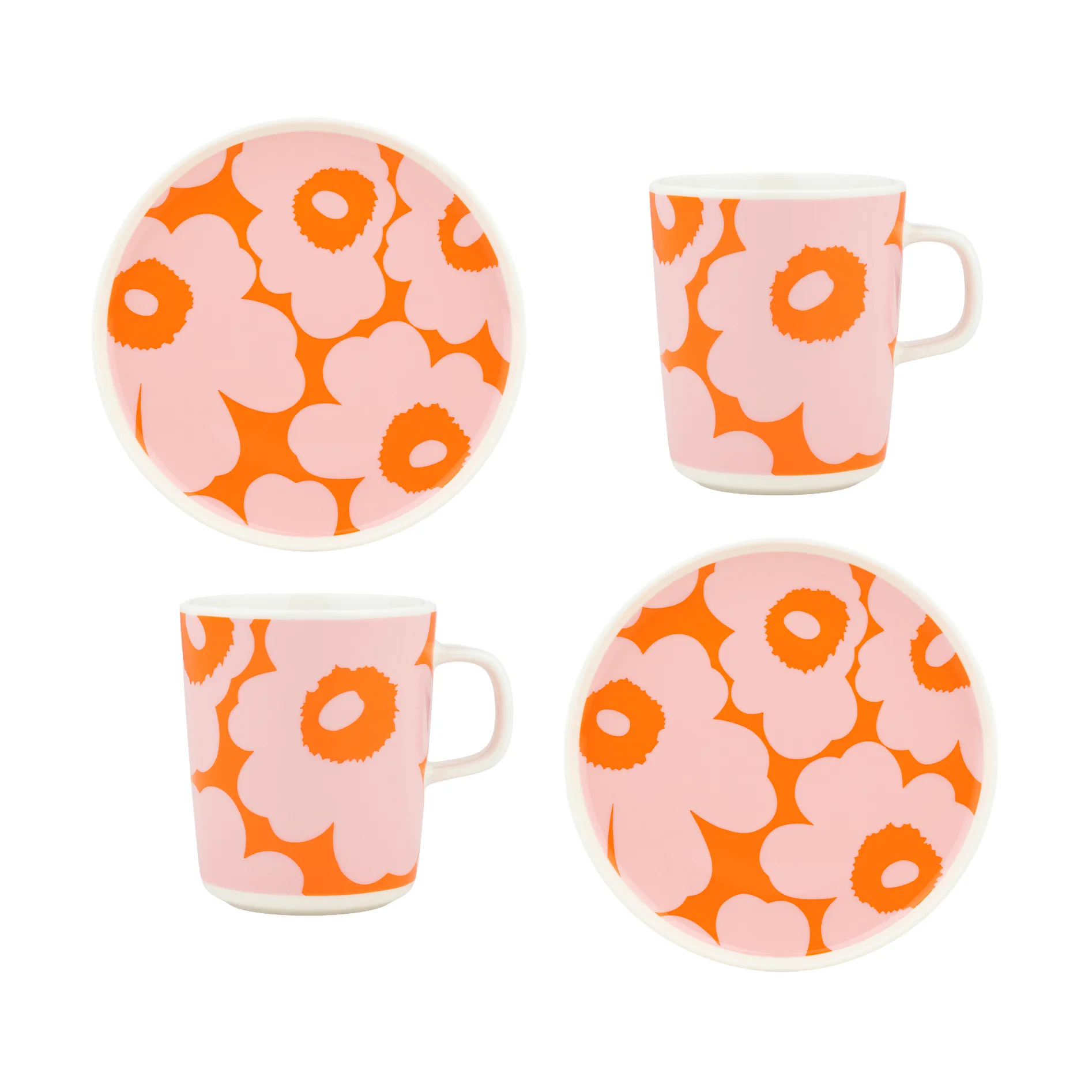 Set colazione Unikko, White-pink-orange, 4 pezzi Marimekko