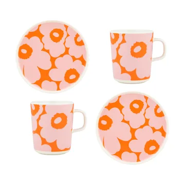 Set colazione Unikko - White-pink-orange, 4 pezzi - Marimekko