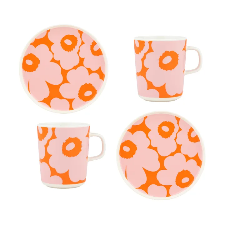 Set colazione Unikko - White-pink-orange, 4 pezzi - Marimekko