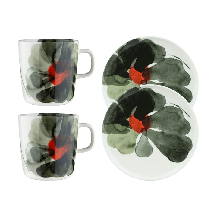 Set colazione Valssi 4 pezzi - Bianco-verde foresta-rosso pomodoro - Marimekko