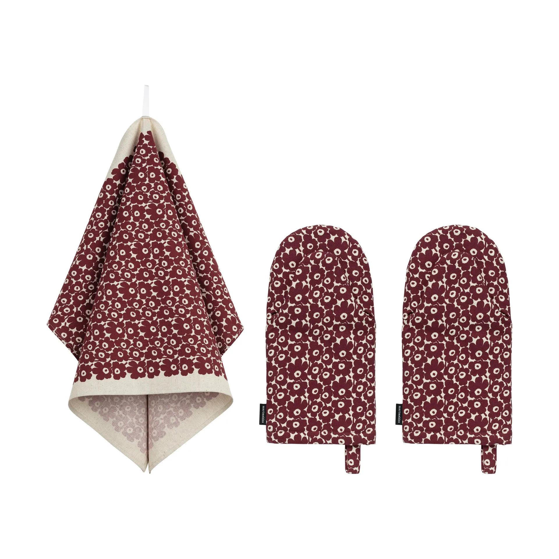 Set cucina Pikkuinen Unikko 3 pezzi, Linen-bordeaux Marimekko