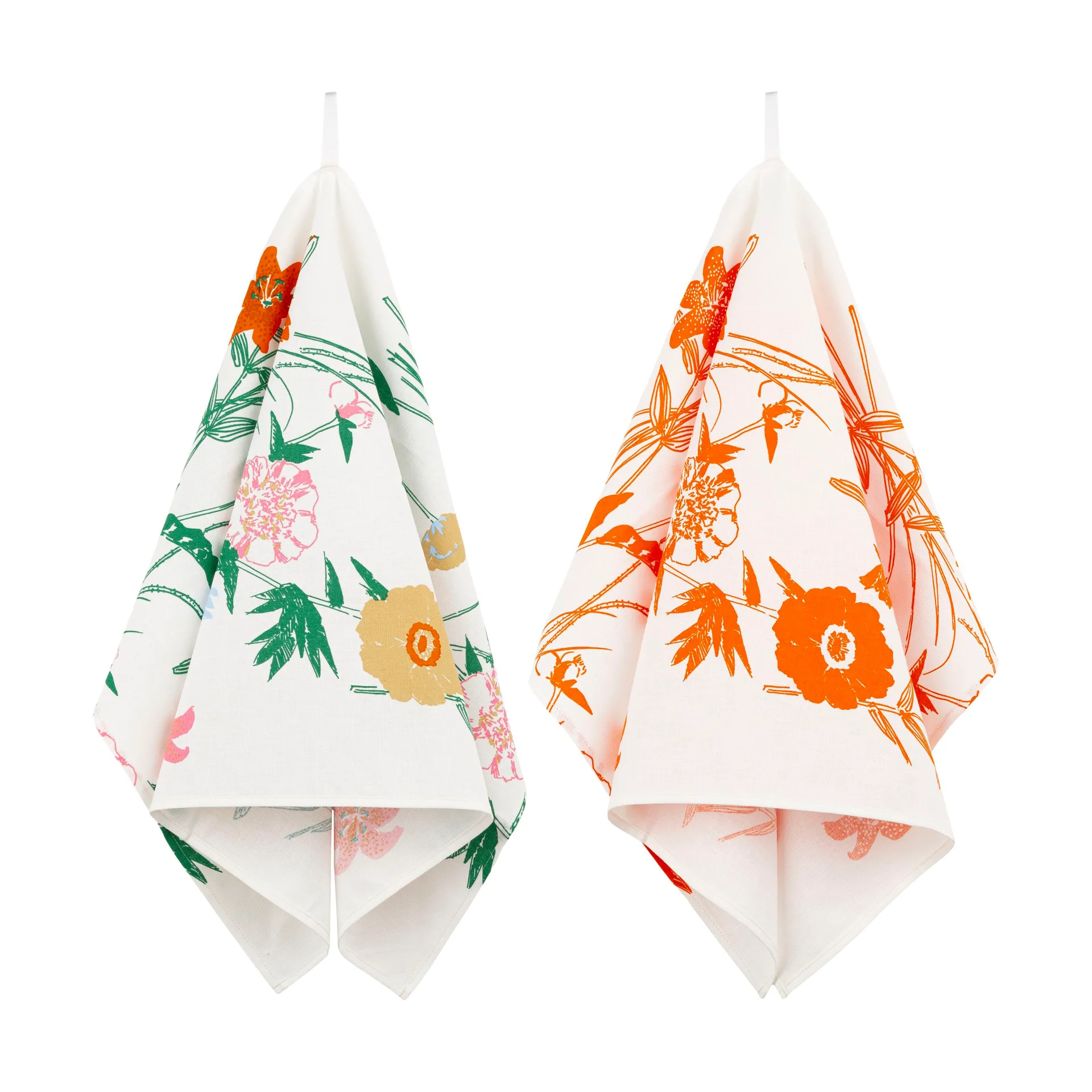 Set di strofinacci da cucina Puutarhakutsut 2 pezzi, Bianco-Verde-Arancio-beige Marimekko